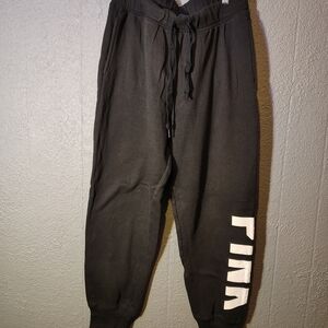 PINK Victoria's Secret Black Joggers with White Lettering